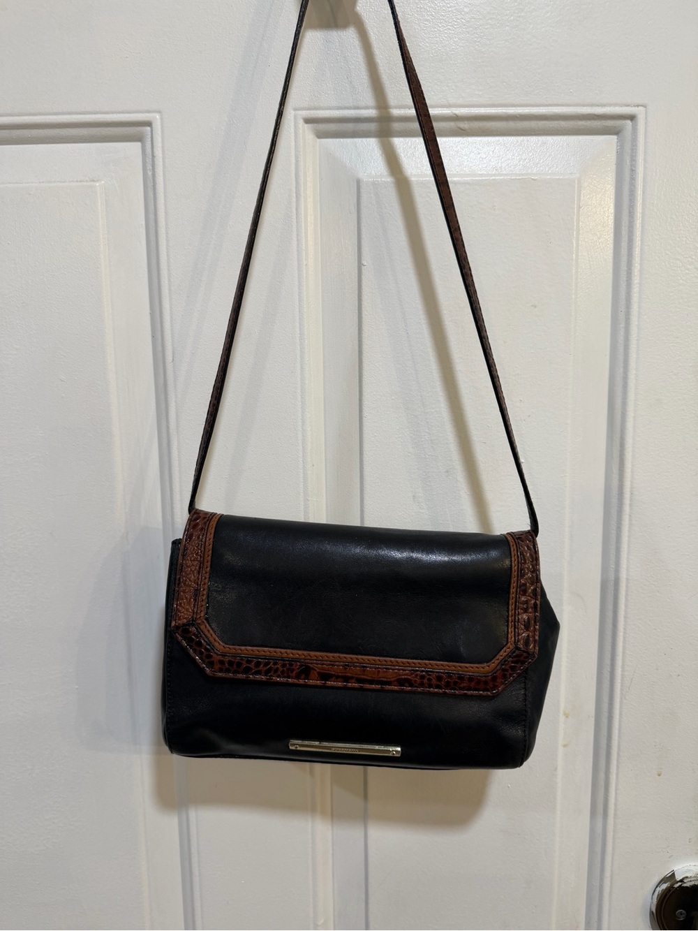 Brahmin Vintage Black Shoulder Bag with Brown Trim